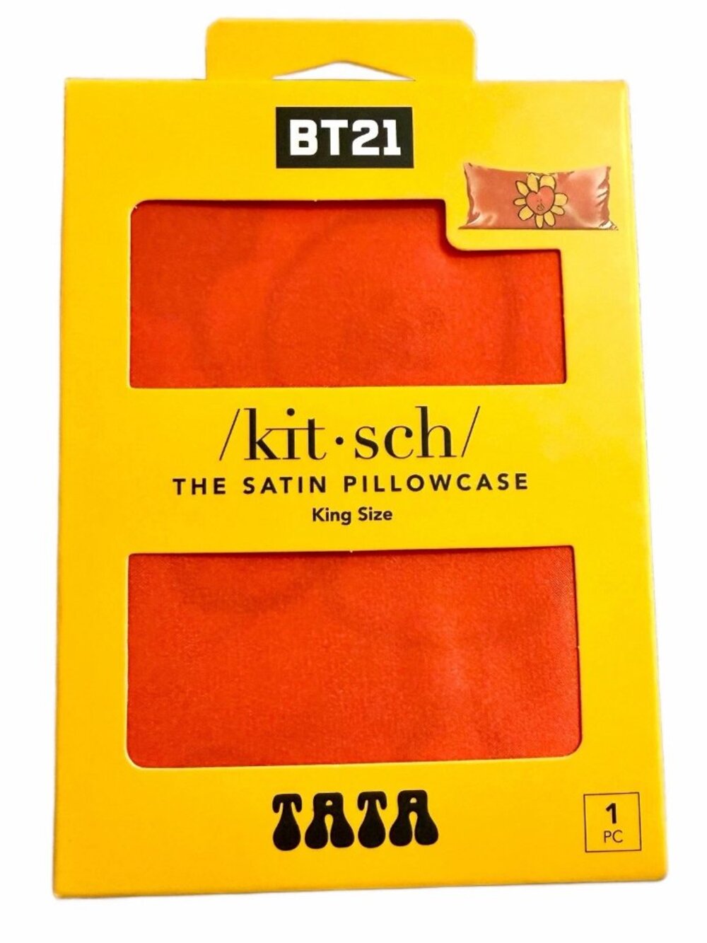 Kitsch x BT21 Satin Floral Pillowcase in TATA w/ Zipper in King Size New